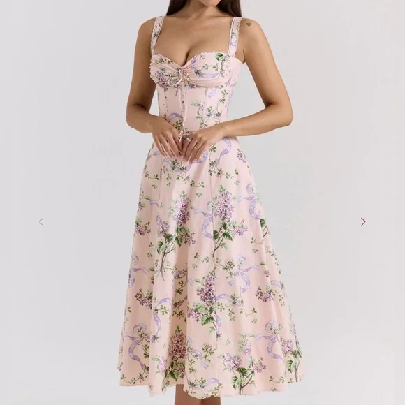 white christmas dresses House of CB Rosalee Pink Meadow Print Cotton Bustier Sundress – RAG  REVOLUTION main image 1